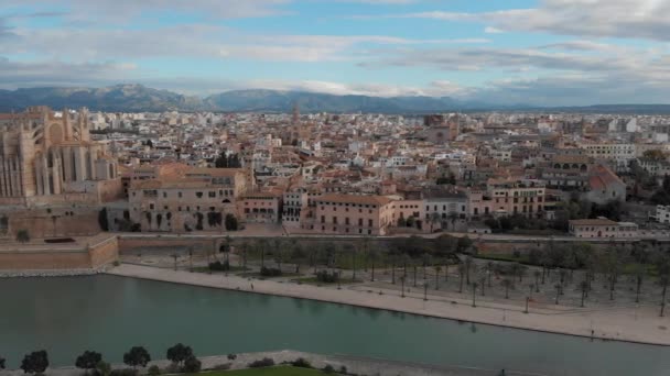 Повітряна Безпілотна Точка Огляду Palma Mallorca Cityscape Головні Пам Ятні — стокове відео