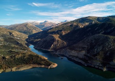 Aerial photography rocky snow-capped Sierra Nevada mountains