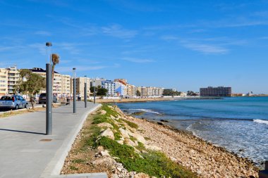 Promenade empty public walk along Mediterranean Sea in the resort