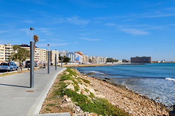 Promenade empty public walk along Mediterranean Sea in the resort — Stok fotoğraf