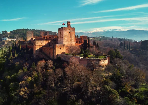 Aereo drone punto di vista Granada castello e dintorni — Foto Stock