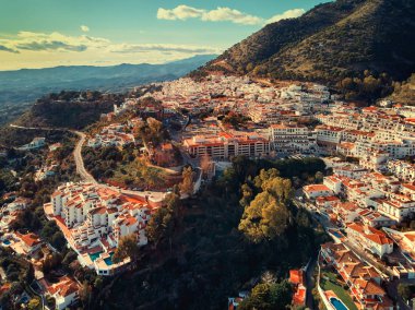Aerial photo distant view charming Mijas pueblo