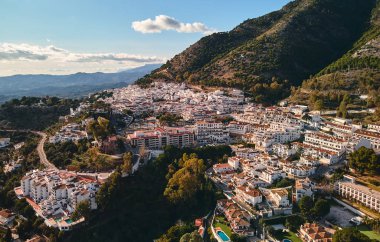 Aerial photo distant view charming Mijas pueblo