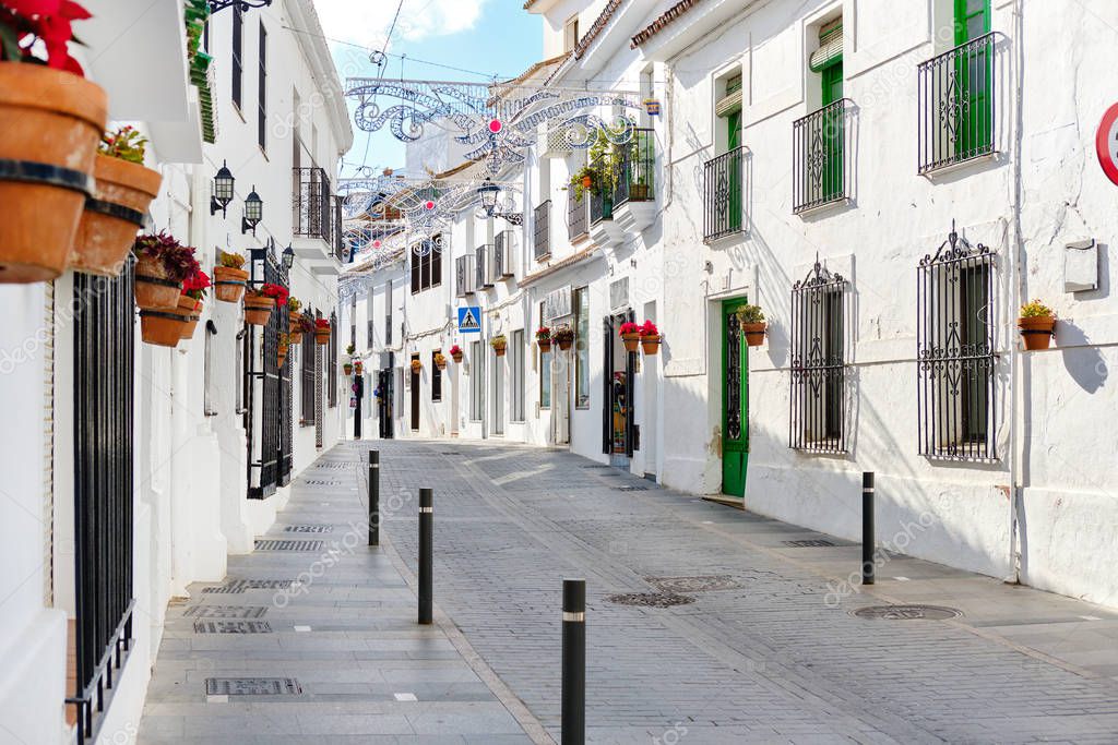 Mijas white washed street, small famous village in Spain