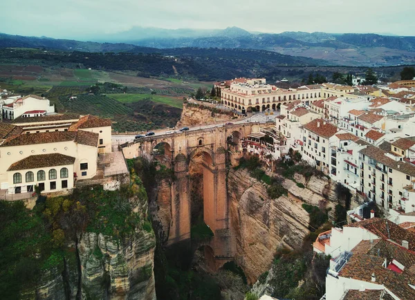 Повітряна Фотографія Ronda Cityscape Житлові Будинки Екстер Даху Новий Міст — стокове фото