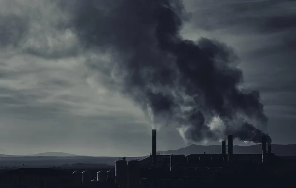 Power Plant Smoke Chimney Air Pollution Environmental Contamination Ecological Disaster — Stock Photo, Image