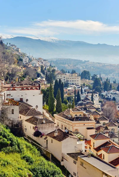 Picturesque Idyllic Scenery Landscape View Granada Resort Town Roof Tops — Stock Photo, Image