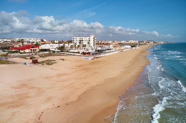Letecká Fotografie Prázdného Písečného Pobřeží Costa Blanca Slunečného Dne Středozemní — Stock fotografie