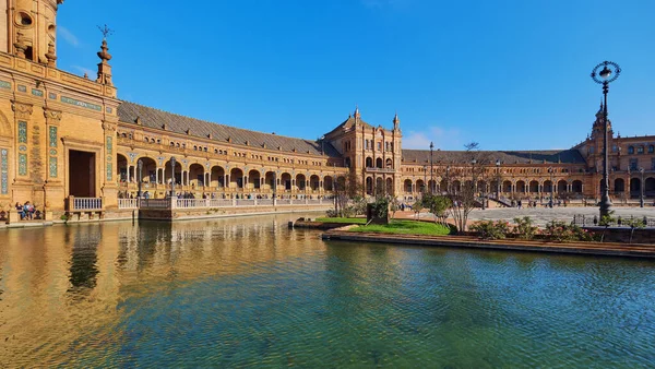 Sevilla Spanien Dec 2019 Panoramabild Plaza Espana Solig Varm Vinterdag — Stockfoto