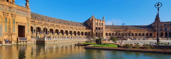 Sevilla Spanien Dezember 2019 Panoramabild Plaza Espana Einem Sonnigen Warmen — Stockfoto