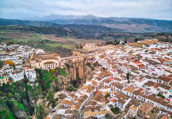 Повітряна Фотографія Ronda Cityscape Житлові Будинки Екстер Даху Новий Міст — стокове фото