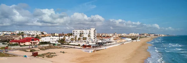 Flygfoto Horisontellt Tom Sandig Kust Costa Blanca Solig Dag Medelhavet — Stockfoto