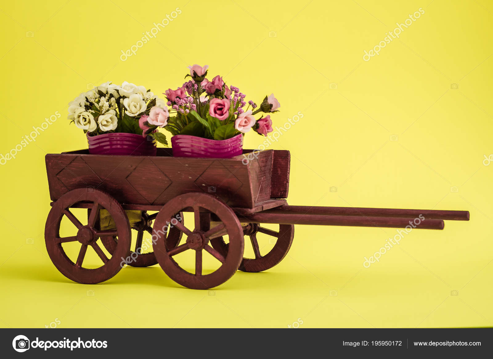 Artificiales Mano Madera Hecho Flores Carro Juguete Con Vintage qUzMLGSVp