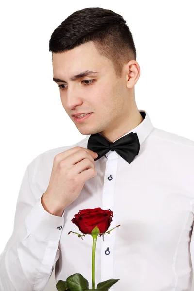 Man with red rose — Stock Photo, Image