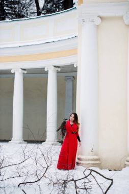 Bir şahin sütunlu yakınındaki bir kadınla