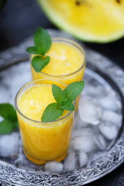 Yellow Watermelon drink in glasses — Stock Photo, Image