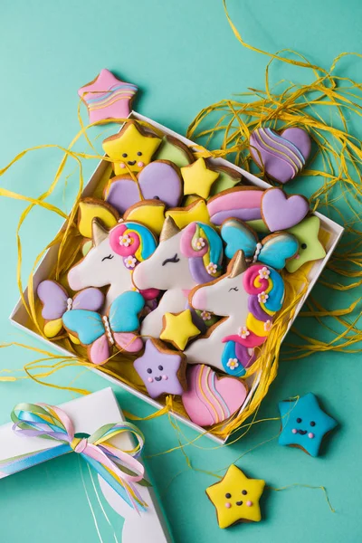 Collection of various gingerbread cookies in a gift box — Stock Photo, Image