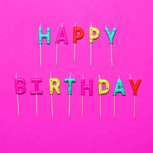 Happy Birthday flat lay party decorations on pink background — Stock Photo, Image