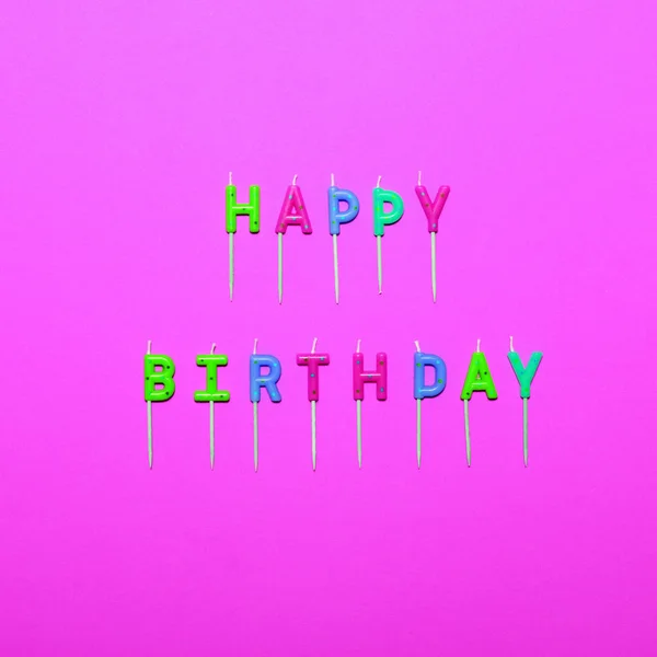 Happy Birthday flat lay party decorations on pink background — Stock Photo, Image