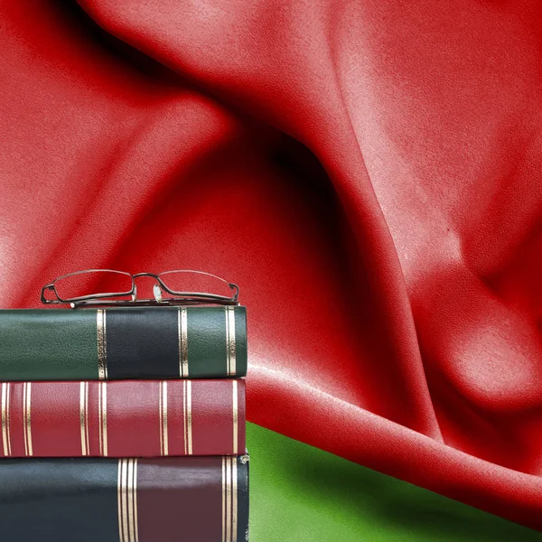 Education Concept Stack Books Reading Glasses National Flag Belarus — Stock Photo, Image