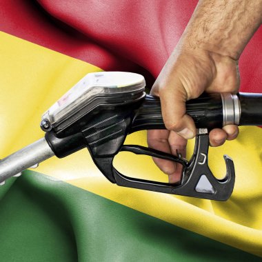 Benzin tüketimi kavramı - hortum karşı bayrak tutan el