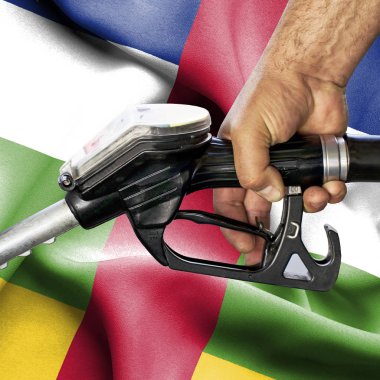 Benzin tüketimi kavramı - hortum karşı bayrak tutan el