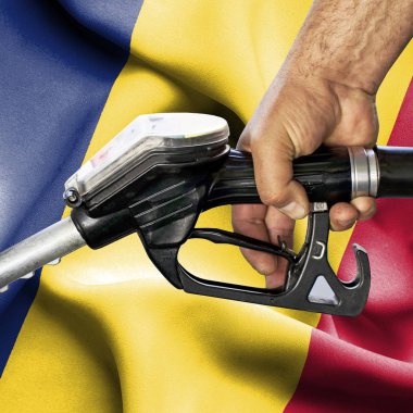 Benzin tüketimi kavramı - hortum karşı bayrak tutan el