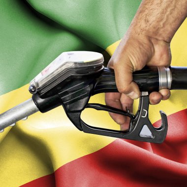 Benzin tüketimi kavramı - hortum karşı bayrak tutan el