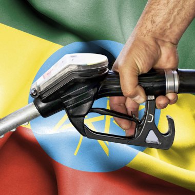 Benzin tüketimi kavramı - hortum karşı bayrak tutan el