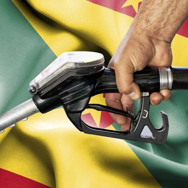 Benzin tüketimi kavramı - hortum karşı bayrak tutan el