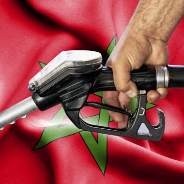 Benzin tüketimi kavramı - hortum karşı bayrak tutan el