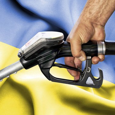 Benzin tüketimi kavramı - hortum karşı bayrak tutan el