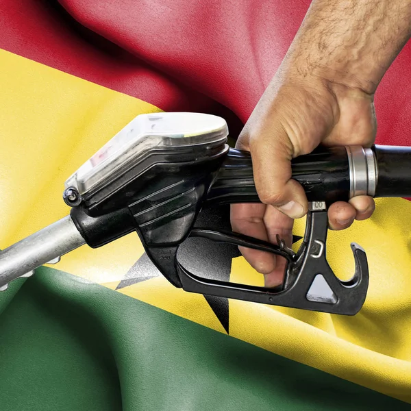 Benzin tüketimi kavramı - hortum karşı bayrak tutan el