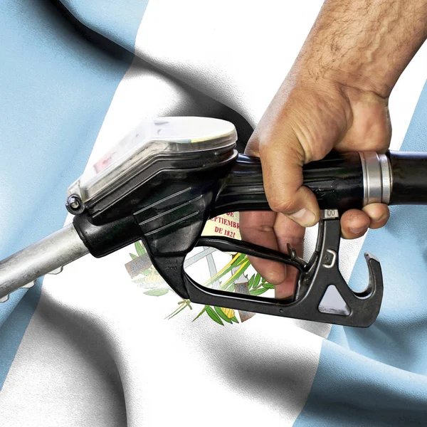 Benzin tüketimi kavramı - hortum karşı bayrak tutan el