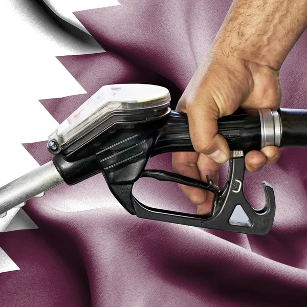 Benzin tüketimi kavramı - hortum karşı bayrak tutan el