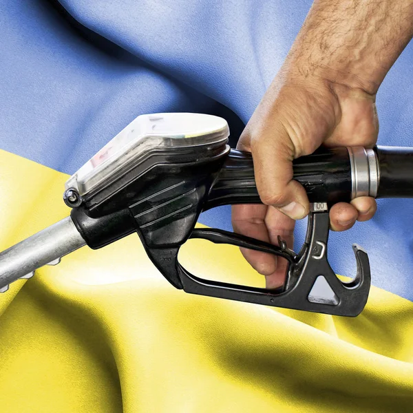 Benzin tüketimi kavramı - hortum karşı bayrak tutan el