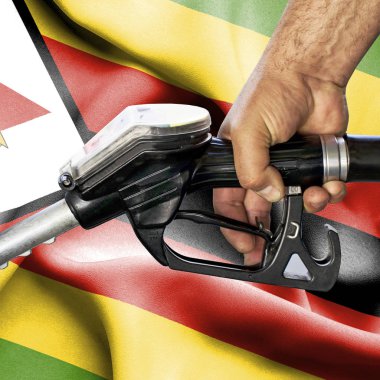 Benzin tüketimi kavramı - hortum karşı bayrak tutan el