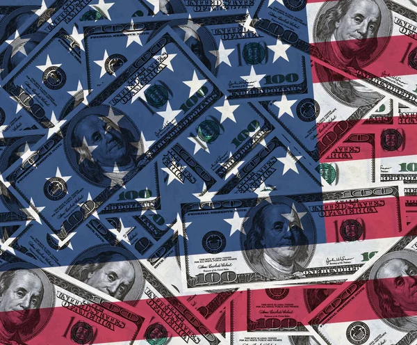 100 Dollar Bills Background American Flag — Stock Photo, Image