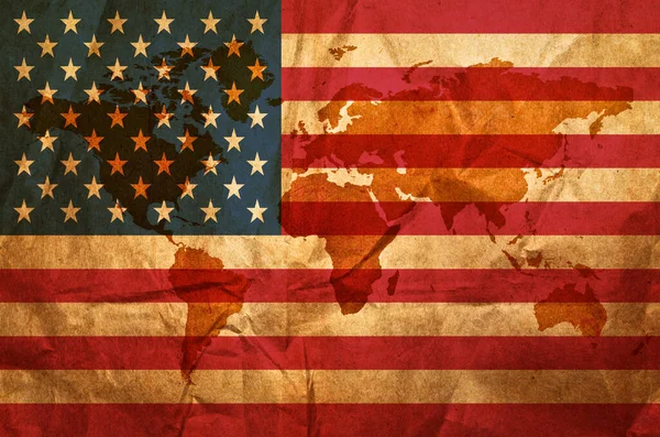 Map World Vintage American Flag — Stock Photo, Image