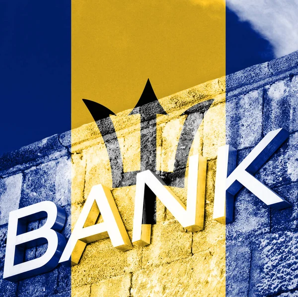 Finanz Und Wirtschaftskonzept Der Bank Mit Der Flagge Von Barbados — Stockfoto