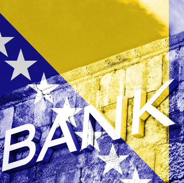 Finanz Und Wirtschaftskonzept Der Bank Mit Flagge Von Bosnien Und — Stockfoto