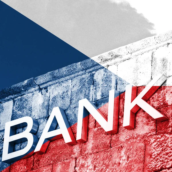 悬挂捷克共和国国旗的银行的金融和经济概念 — 图库照片