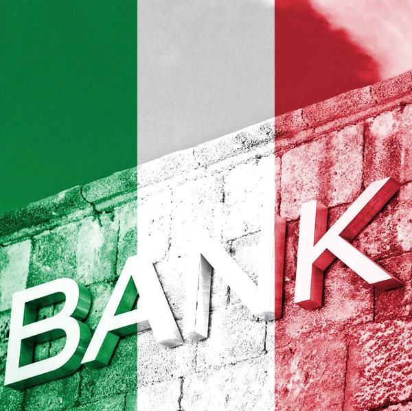 Finanzas Economía Concepto Banco Con Bandera Italia — Foto de Stock
