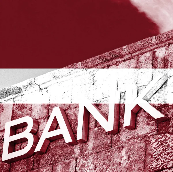 Finans Och Ekonomibegreppet Bank Med Lettlands Flagga — Stockfoto