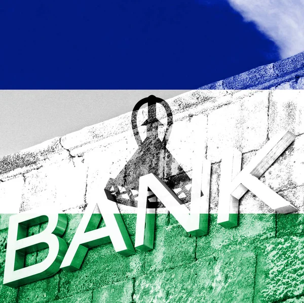 悬挂莱索托国旗的银行的金融和经济概念 — 图库照片