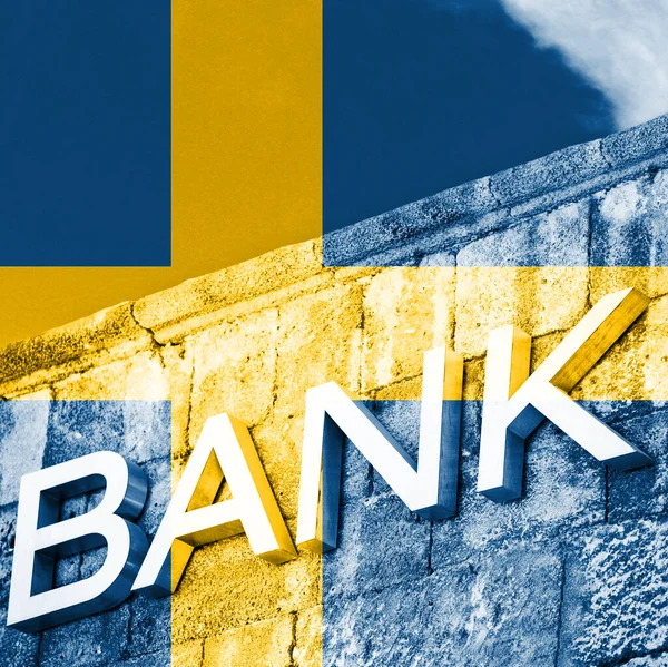 Conceito Finanças Economia Banco Com Bandeira Suécia — Fotografia de Stock