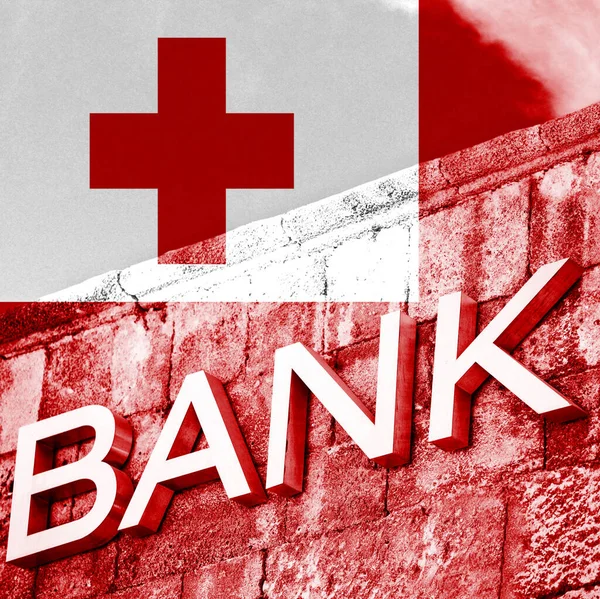 悬挂汤加国旗的银行的金融和经济概念 — 图库照片
