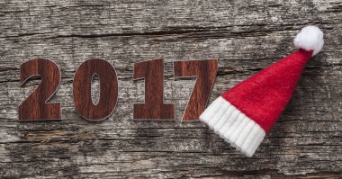 Mutlu yeni yıl 2017 ahşap arka plan üzerinde