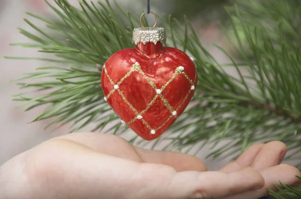 Heart Christmas toy on the Christmas tree — Stock Photo, Image