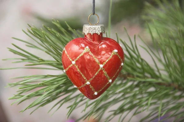 Heart Christmas toy on the Christmas tree — Stock Photo, Image